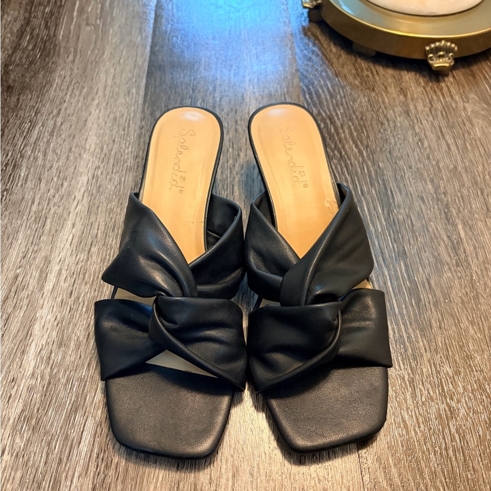 Splendid Black Knotted Leather Slide Sandals for Women